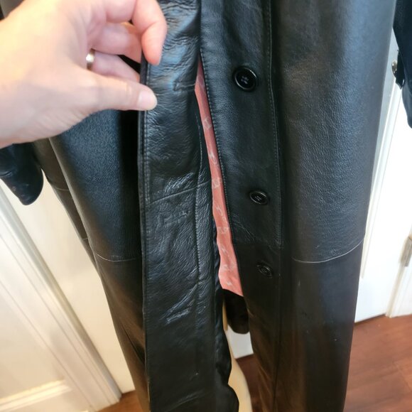 Komitor 51" Calf Length Women's Black Leather Trench Coat Style 02734 WPL 5602 - Picture 5 of 13